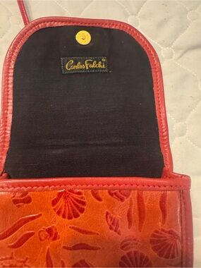 Carlos Falchi Red Embossed Leather Wristlet Clutch
